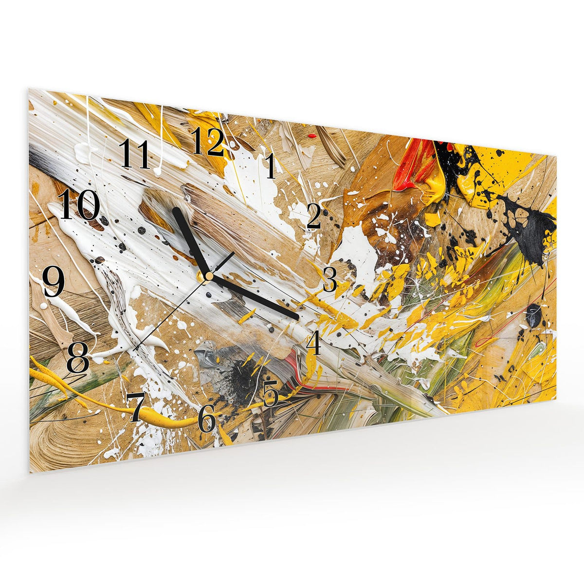 Vormontiert – mit Schwebeeffekt – Wanduhr Abstrakte Malerei aus Glas – Querformat 60 × 30 cm
