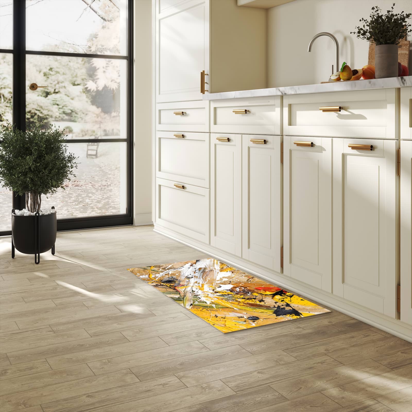 Abriebfester Küchenteppich mit Motiv Abstrakte Malerei in heller Küche