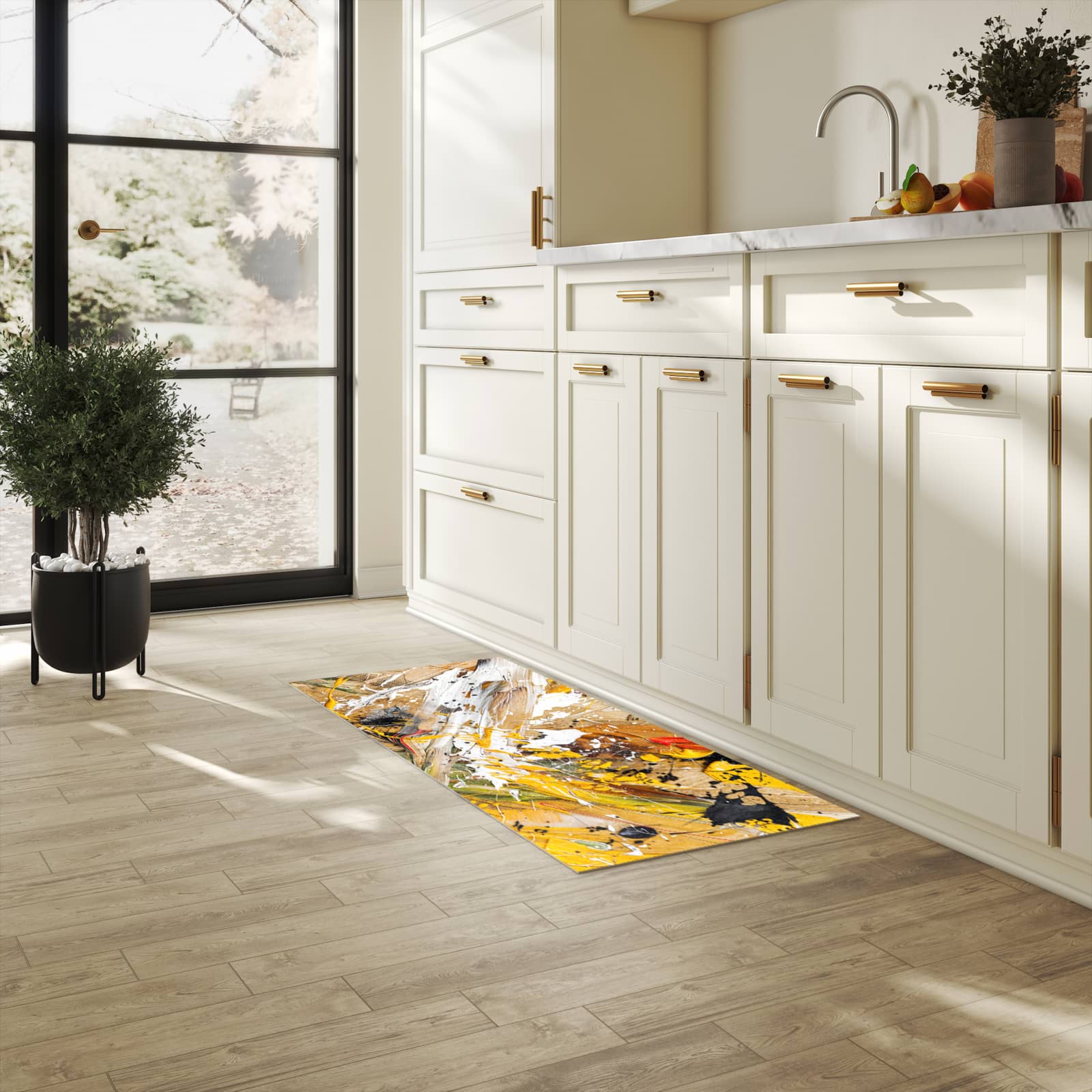 UV-beständiger Küchenläufer mit Motiv Abstrakte Malerei in heller Küche