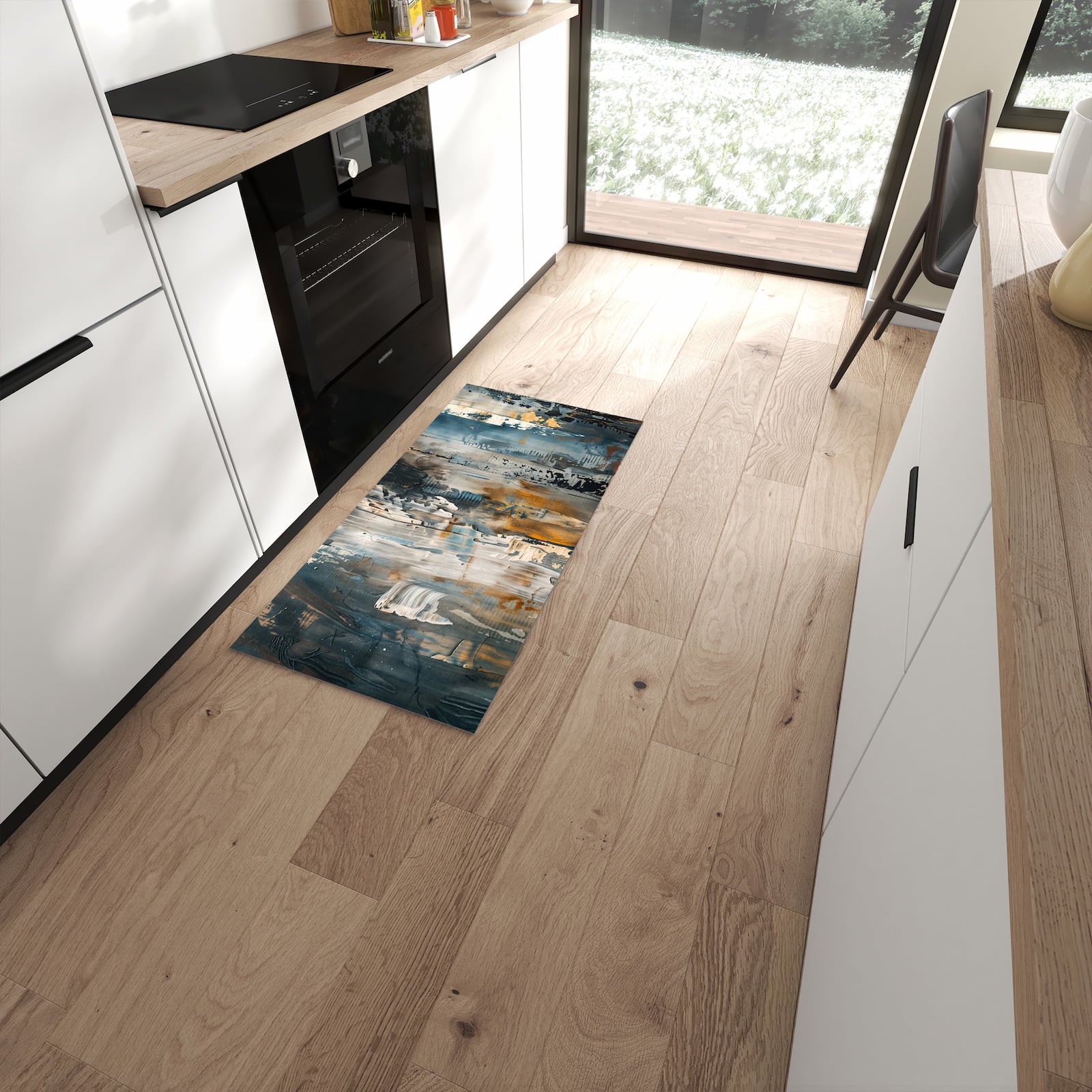 Hygienischer Küchenteppich mit Motiv Abstrakte Kunstwerke in moderner Küche #grösse_60 x 120 cm