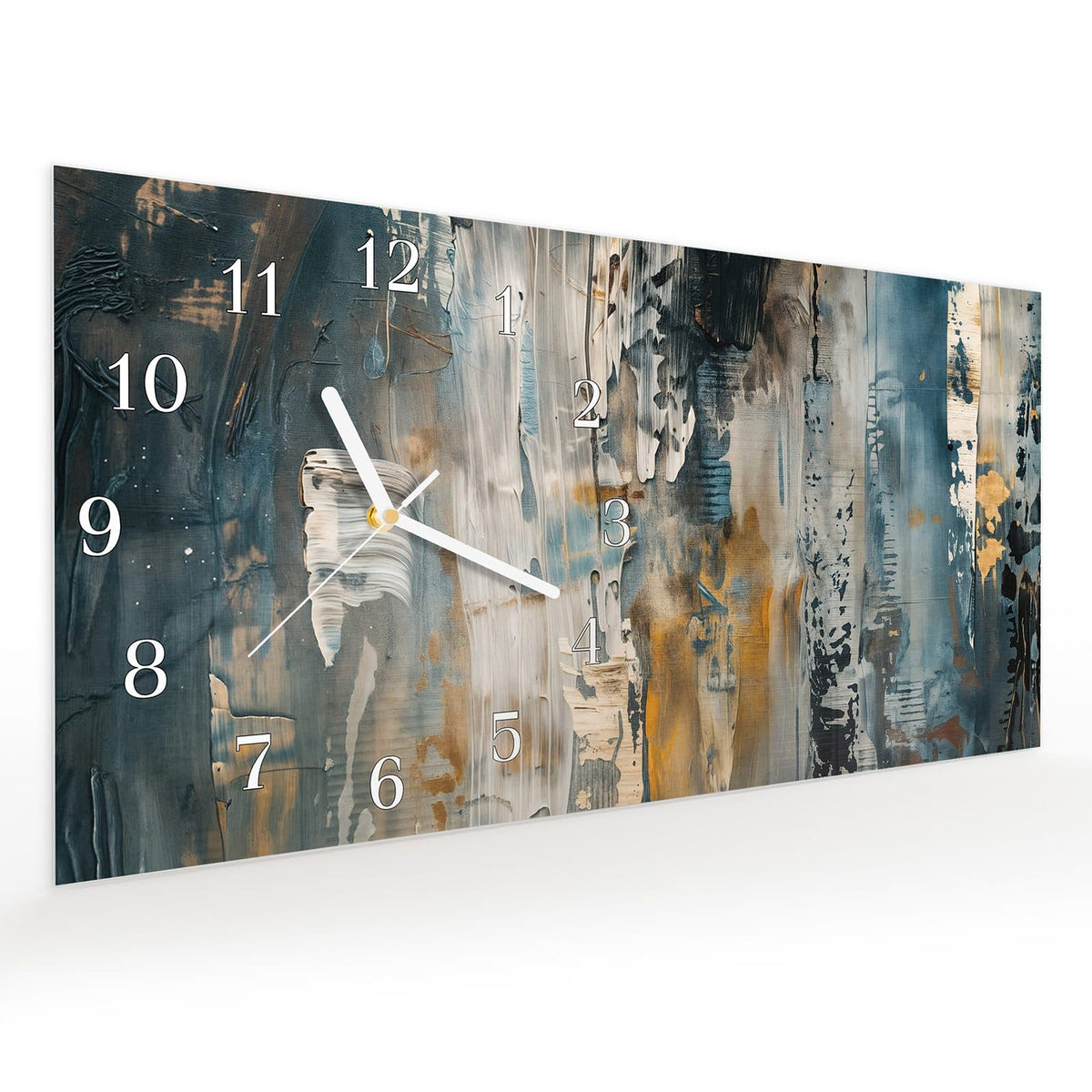 Vormontiert – mit Schwebeeffekt – Wanduhr Abstrakte Kunstwerke aus Glas – Querformat 60 × 30 cm