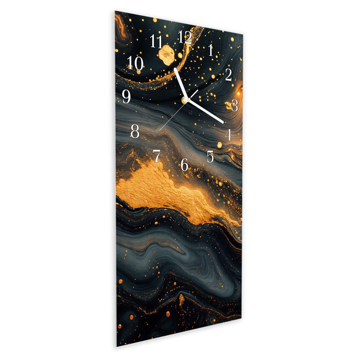 Vormontiert – mit Schwebeeffekt – Wanduhr Abstrakter Wirbel aus Glas – Hochformat 30 × 60 cm