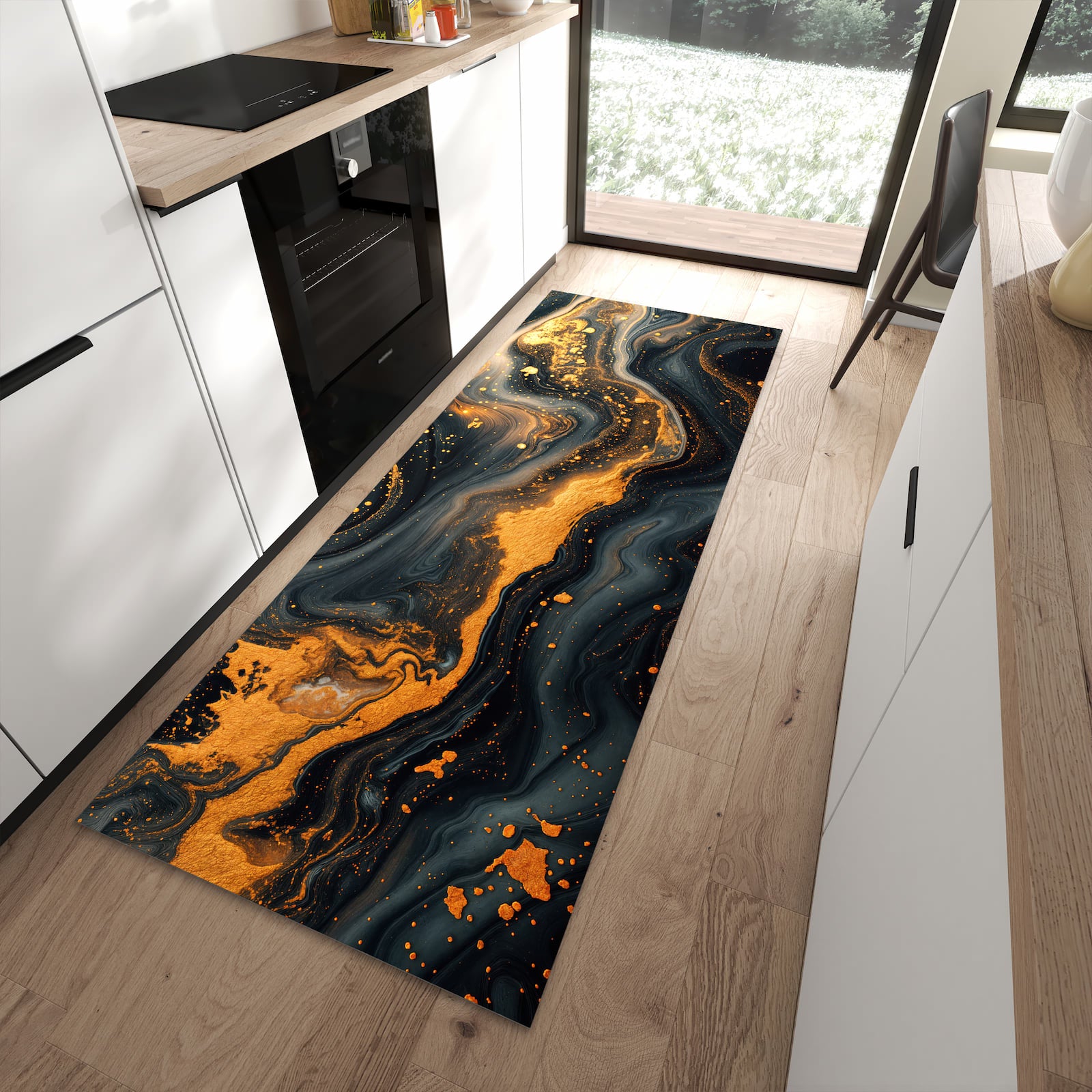 Küchenteppich mit Motiv Abstrakter Wirbel für angenehme Haptik in moderner Küche