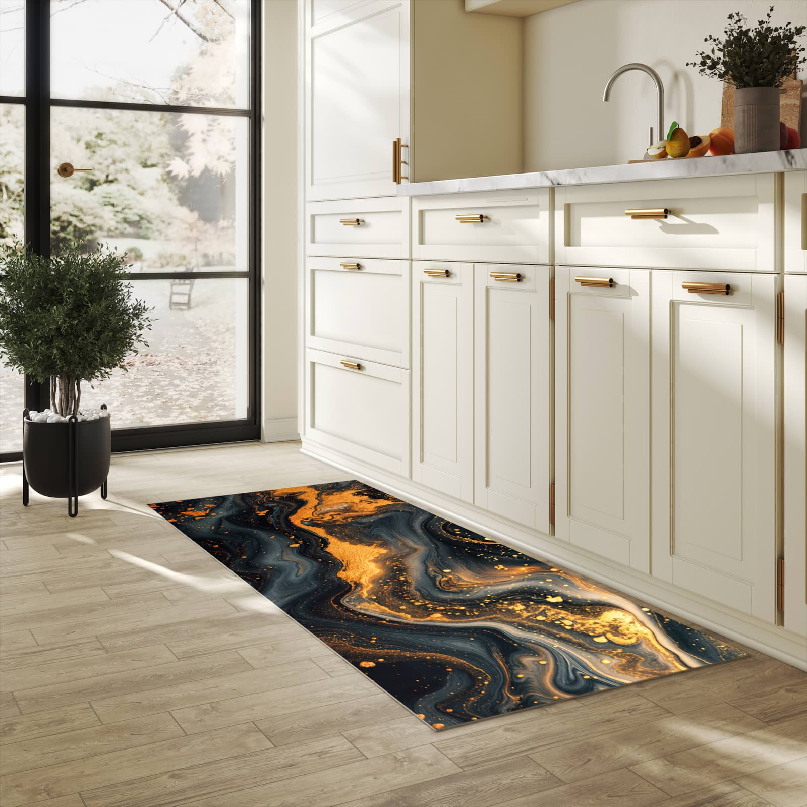 Pflegeleichter Läufer für Eingangsbereich mit Motiv Abstrakter Wirbel in heller Küche