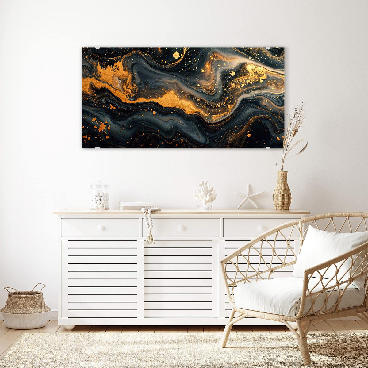 Echtglas, 4 mm – kein Acryl, keine Folie – Wandbild - Marmor mit Goldadern - Querformat