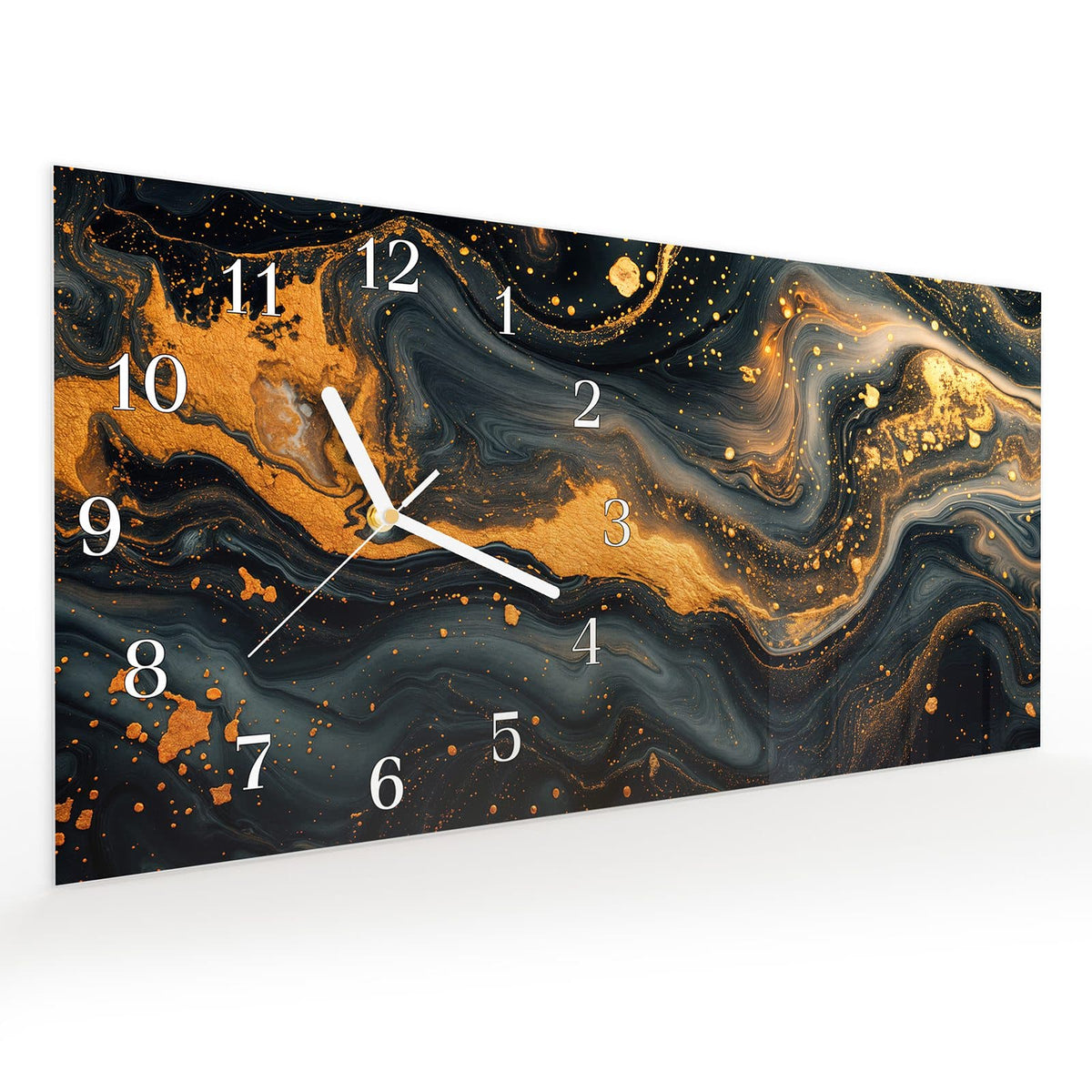 Vormontiert – mit Schwebeeffekt – Wanduhr Abstrakter Wirbel aus Glas – Querformat 60 × 30 cm