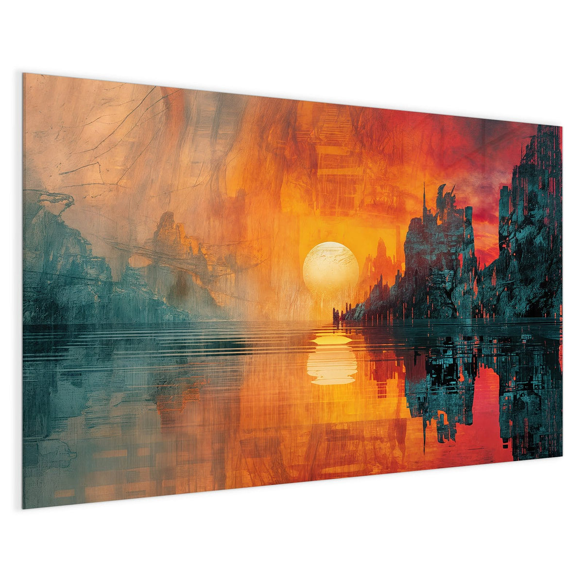 4 mm Glas statt lackiertem Blech – Magnettafel - Sonne zwischen Felsen