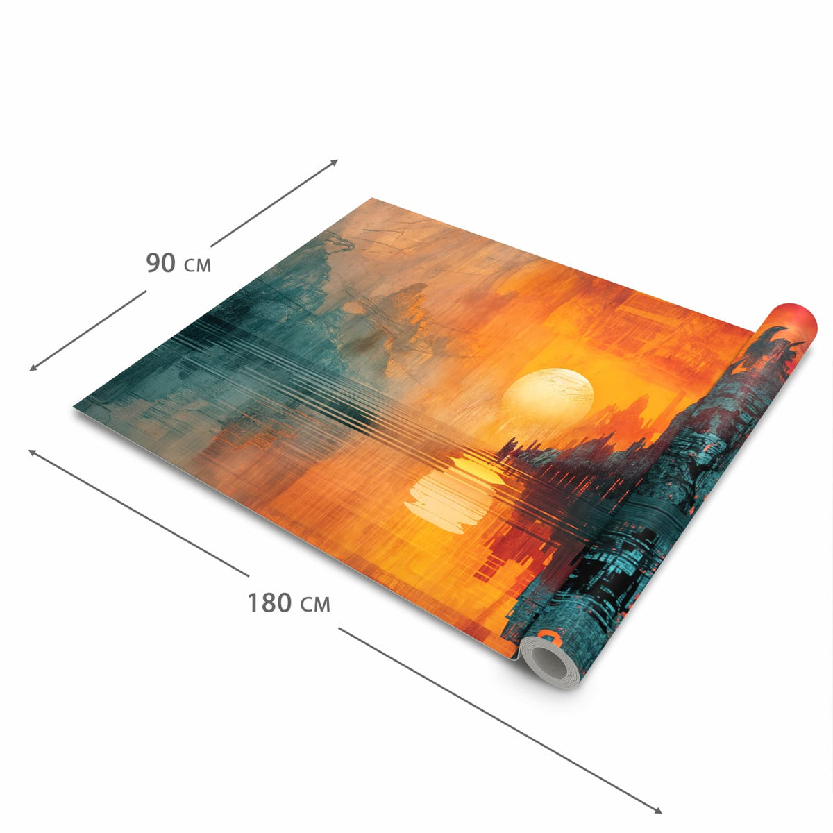 Abriebfester großer Küchenteppich mit Motiv Sonnenuntergang Stadt in der Größe 80x200 cm