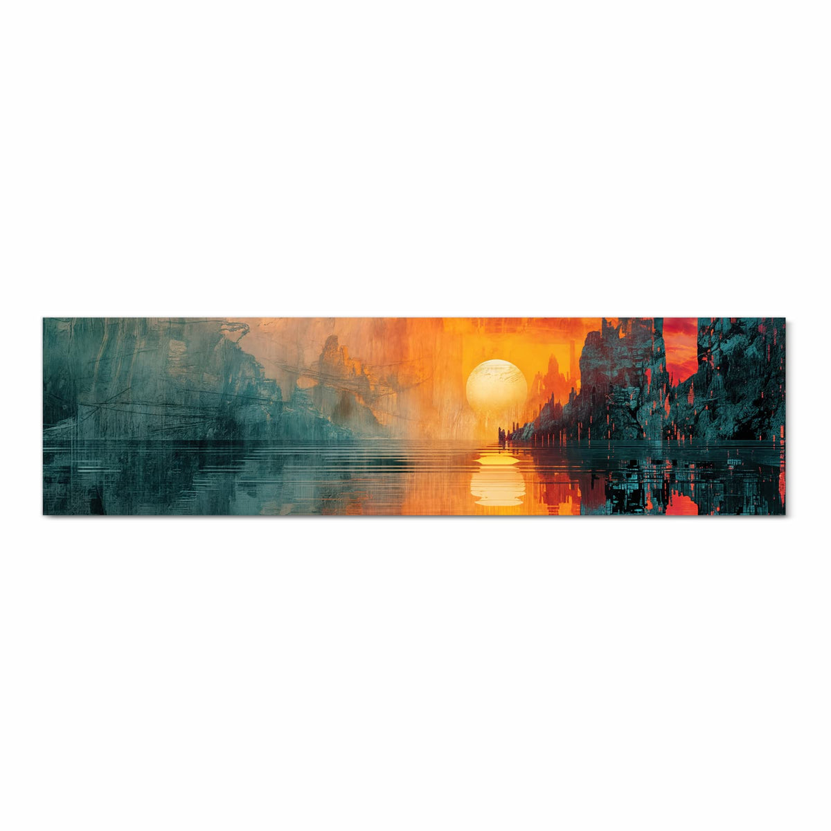 Langlebiger Küchenläufer mit Motiv Sonnenuntergang Stadt in Frontansicht, abwaschbar