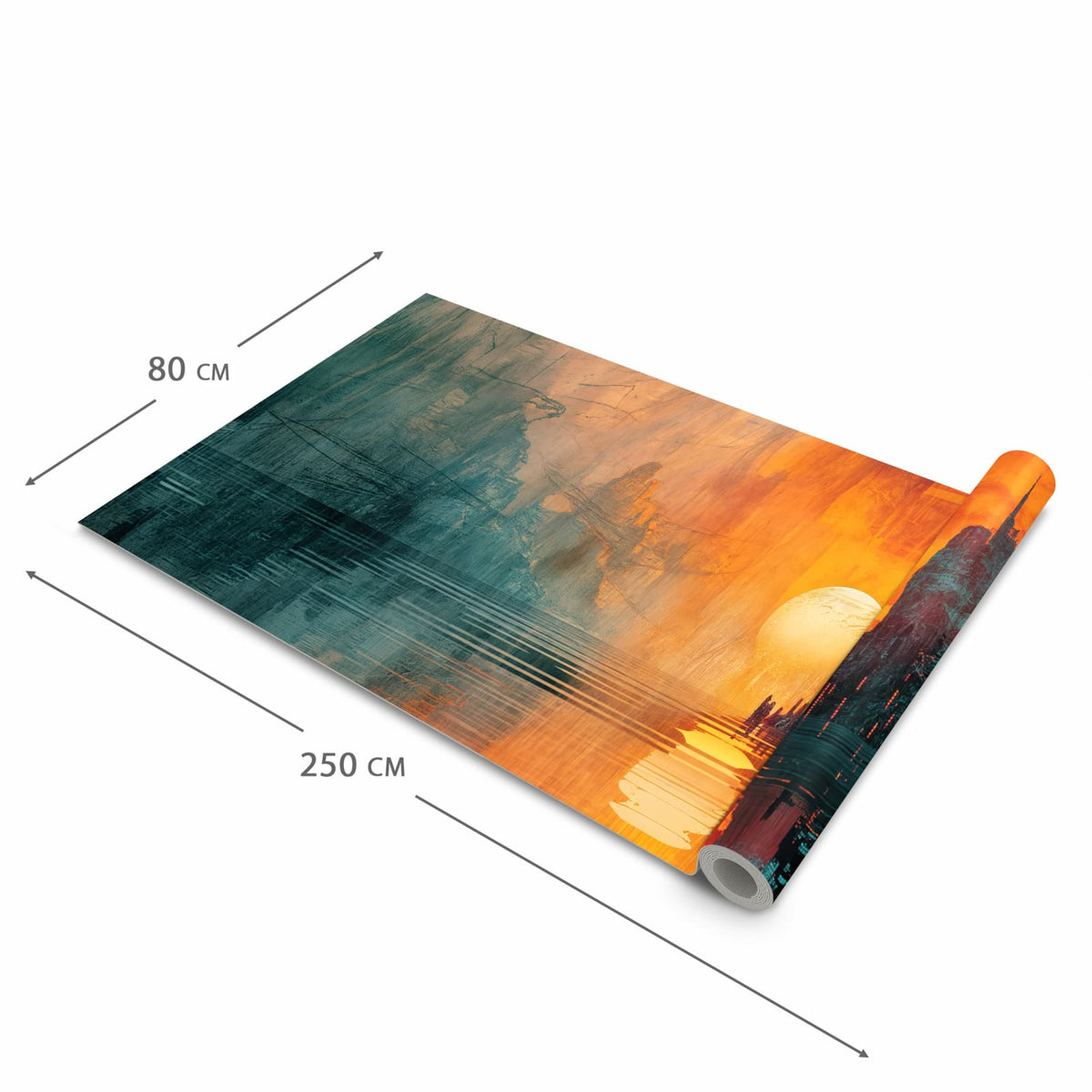 Küchenteppich mit Motiv Sonnenuntergang Stadt in der Grösse 80x200 cm zum sicheren Aufbewahren