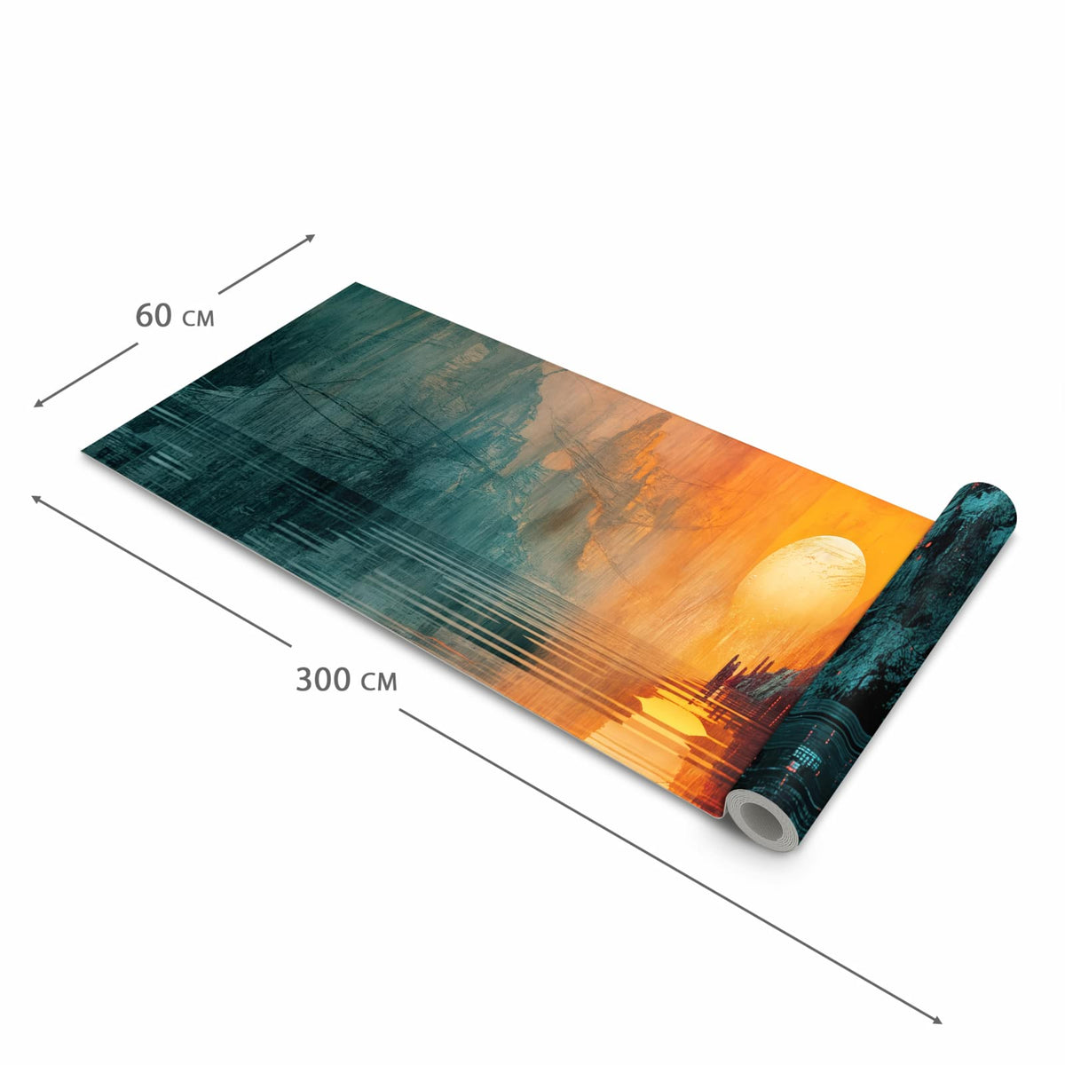 Bodenschonender waschbarer Küchenteppich mit Motiv Sonnenuntergang Stadt in der Grösse 80x200 cm