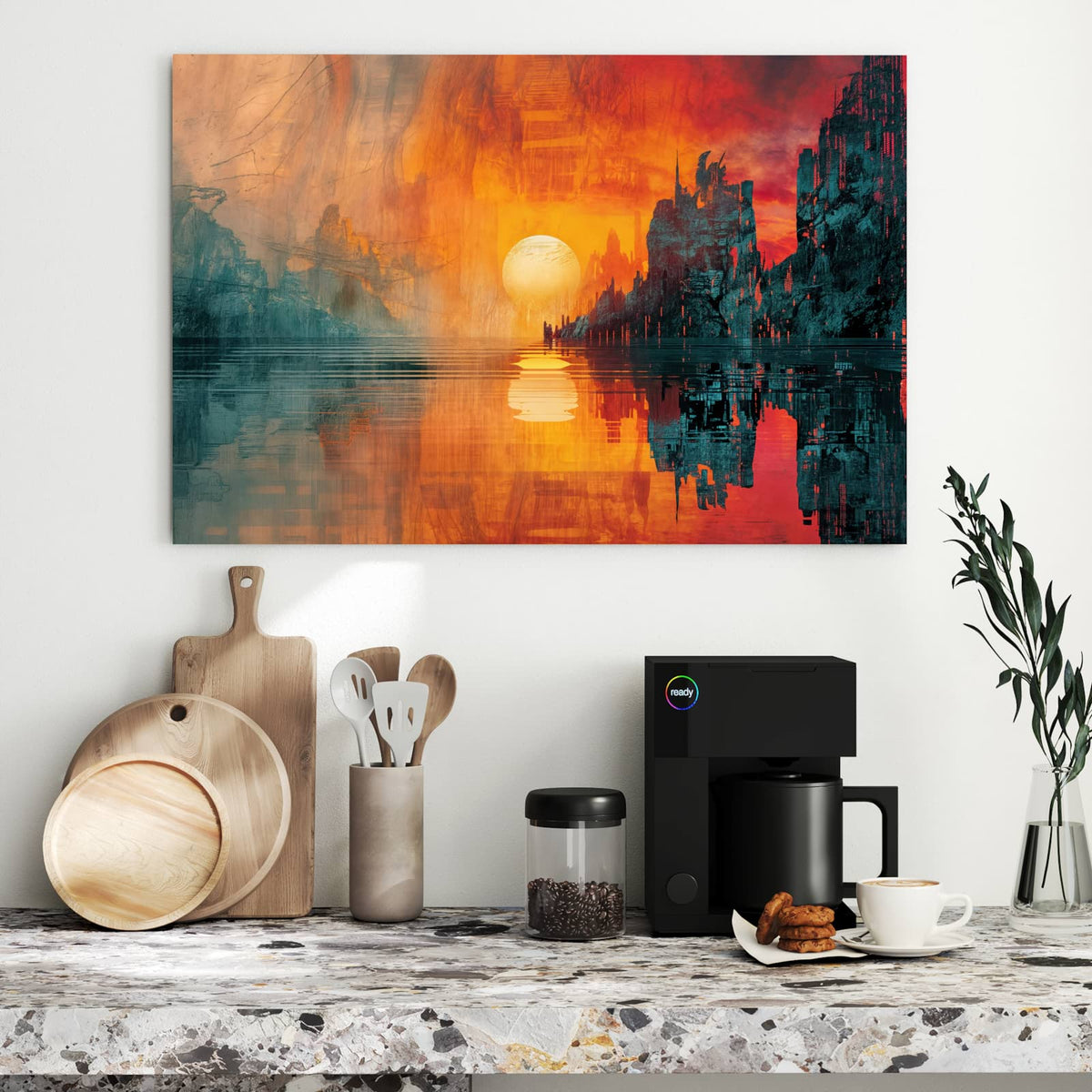 Metall Magnettafel - Sonne zwischen Felsen – Bleiche Sonne zwischen Felswänden