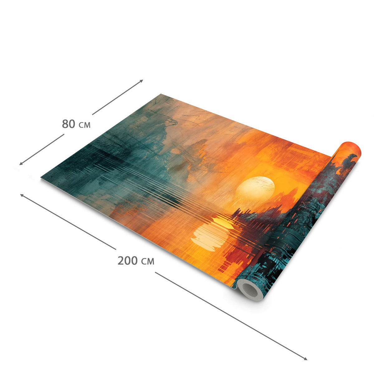 Formstabiler rutschfester Küchenteppich mit Motiv Sonnenuntergang Stadt in der Grösse 80x200 cm