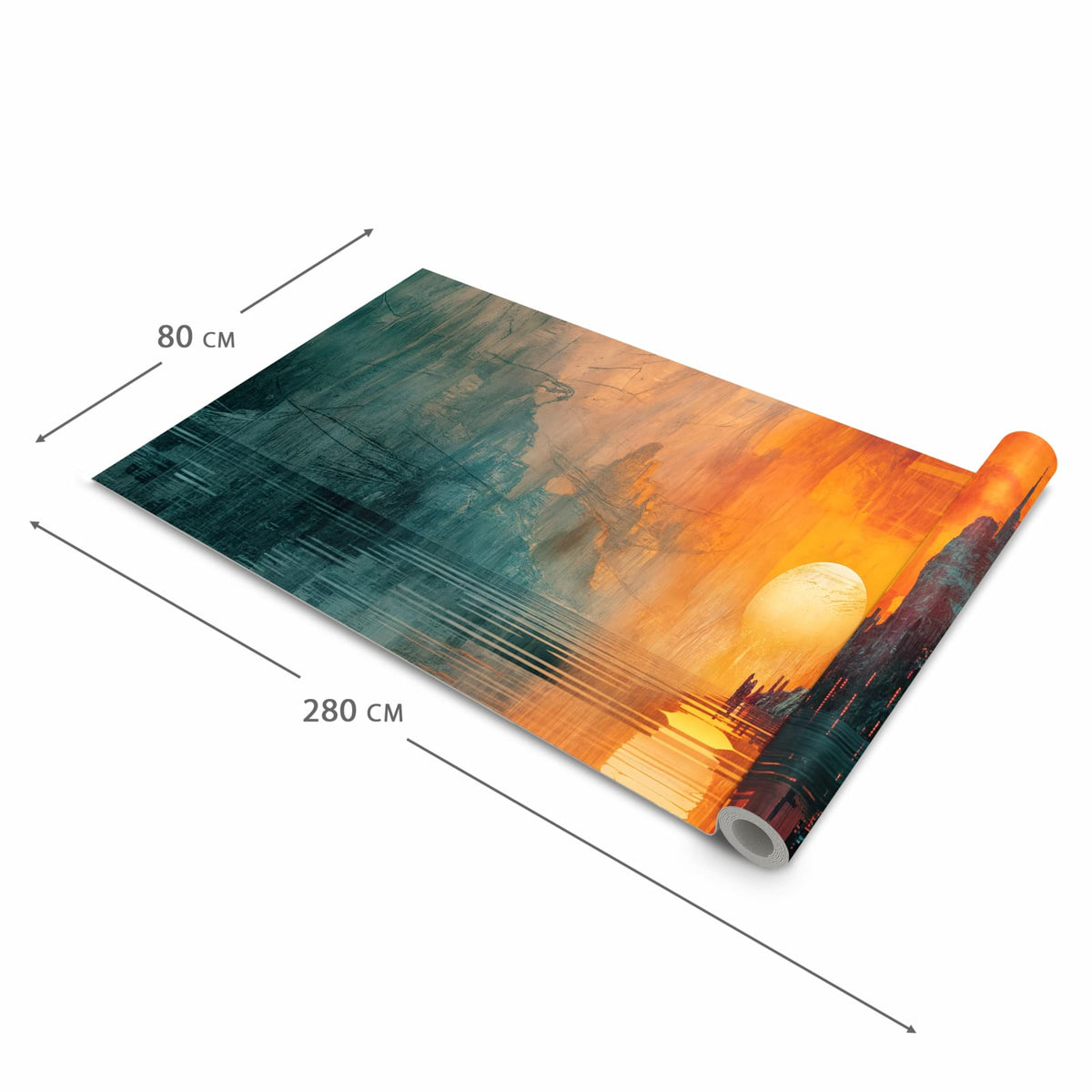Zeitsparender waschbarer Küchenteppich mit Motiv Sonnenuntergang Stadt in der Grösse 80x200 cm