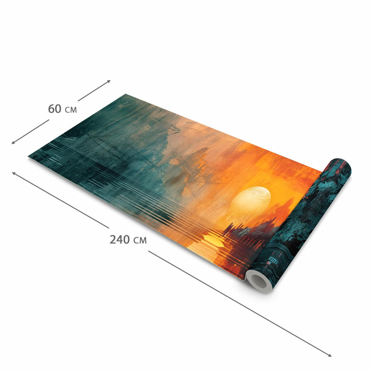 Bodenschonender Bodenläufer Teppich mit Motiv Sonnenuntergang Stadt in der Grösse 80x200 cm