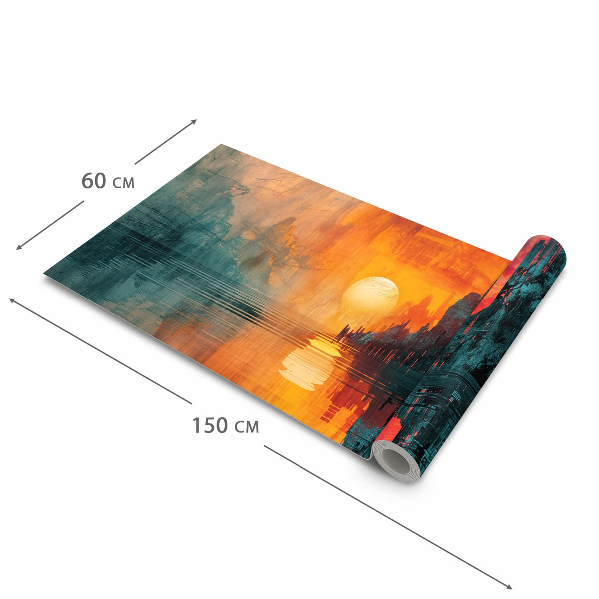 Rutschfester Küchenteppich mit Motiv Sonnenuntergang Stadt in der Grösse 60x90 cm