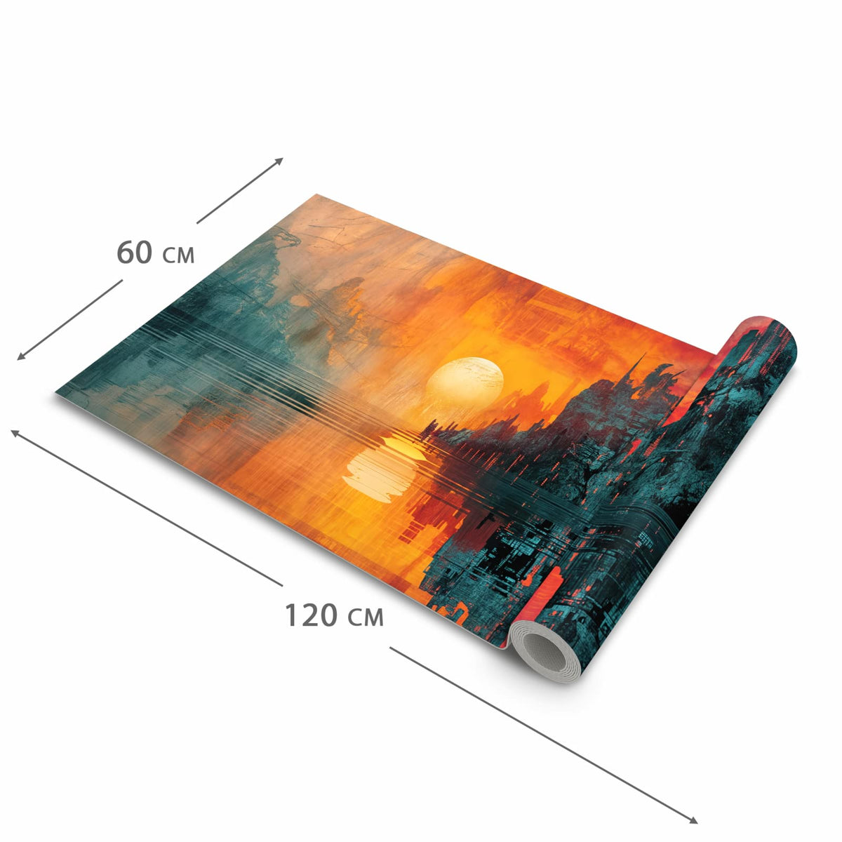 Langlebiger waschbarer Teppich mit Motiv Sonnenuntergang Stadt in der Grösse 60x90 cm
