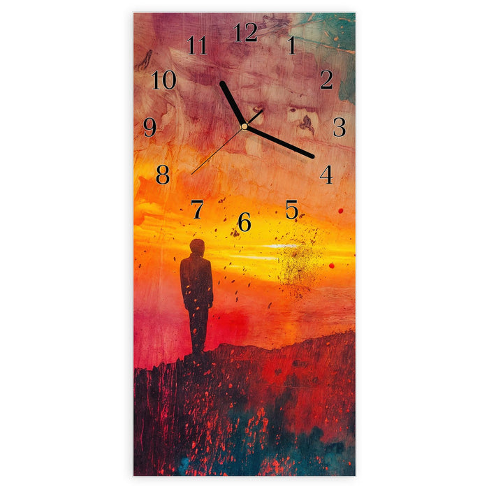 Wanduhr Abstrakte Sonnenaufgang aus Glas – Hochformat 30 × 60 cm mit Ziffernblatt Klassisch