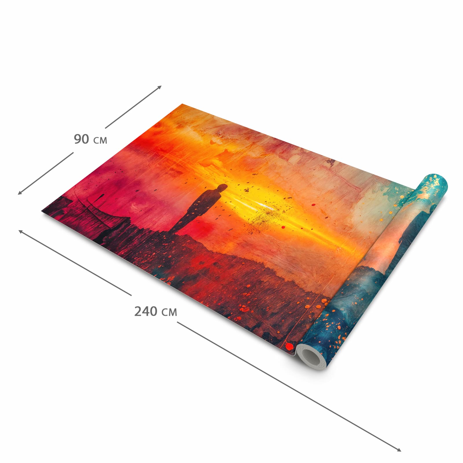 Waschbarer Teppich fürs Esszimmer mit Motiv Abstrakte Sonnenaufgang in der Größe 60x90 cm