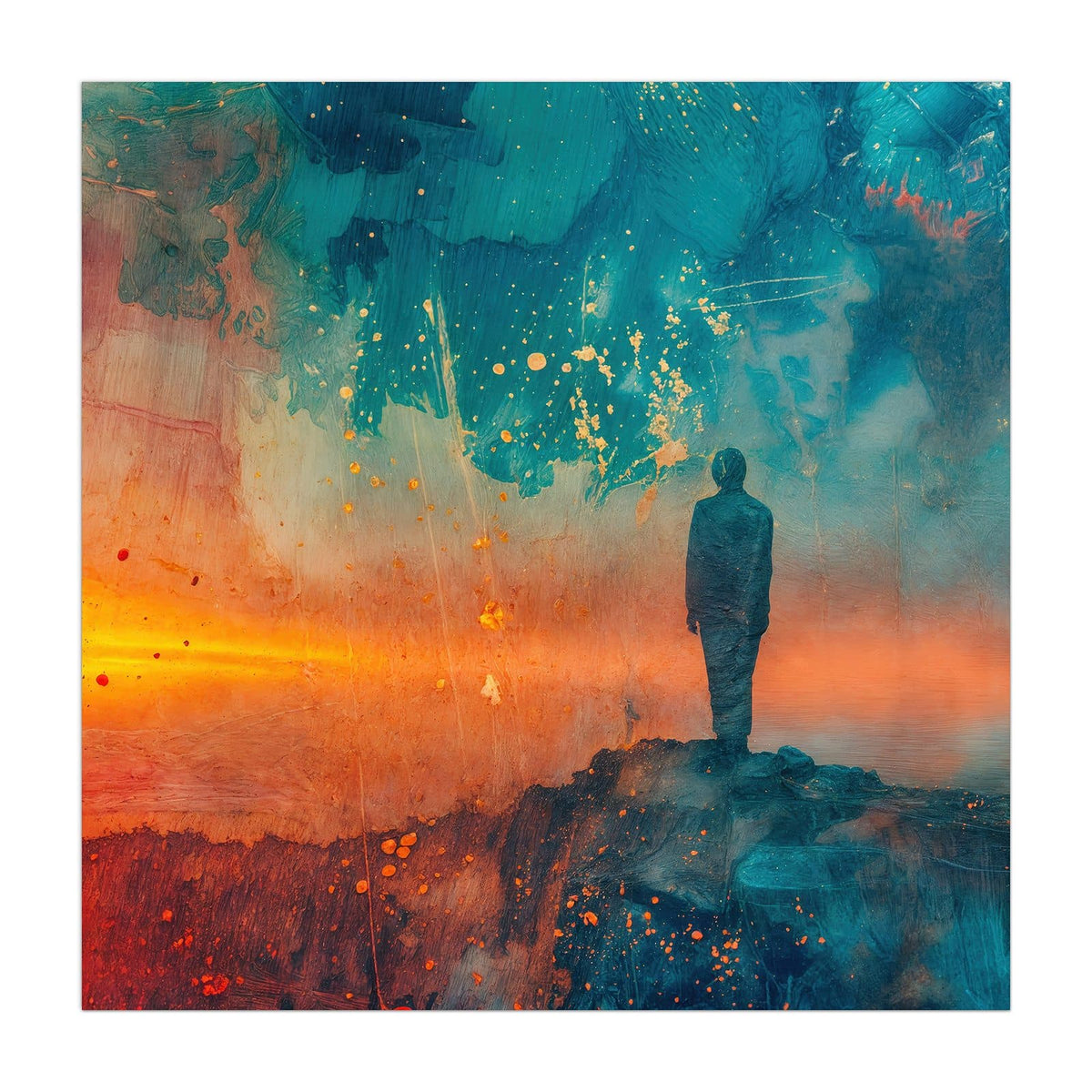 Küchenrückwand aus Glas Silhouette am Horizont im quadratischen Format, Motiv bildfüllend von vorn