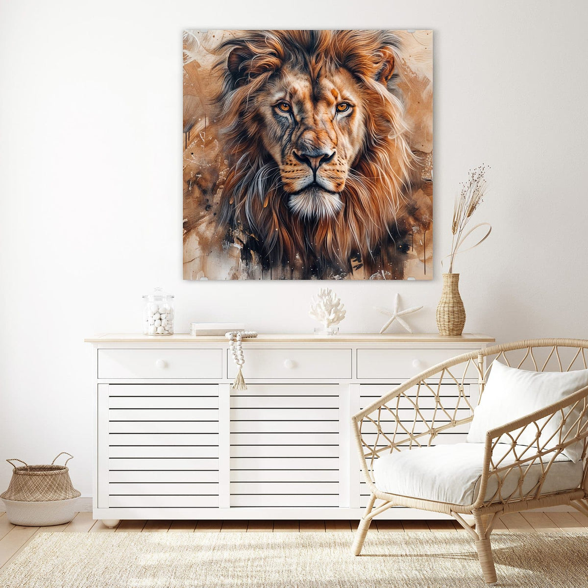 Echtglas, 4 mm – kein Acryl, keine Folie – Wandbild - Löwenporträt - Quadratisch