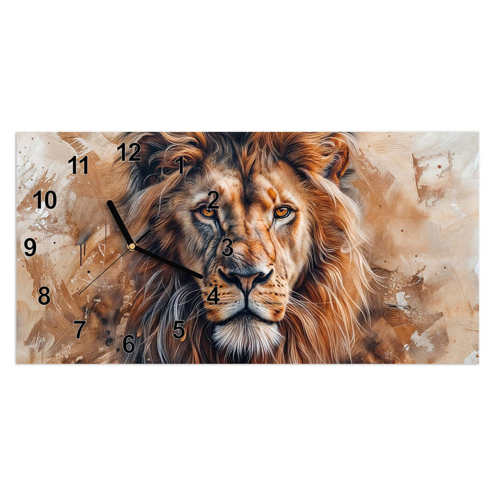 Wanduhr Löwe Porträt aus Glas – Querformat 60 × 30 cm mit Ziffernblatt Modern