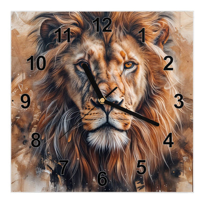 Wanduhr Quadratisch mit dem Motiv Löwenporträt