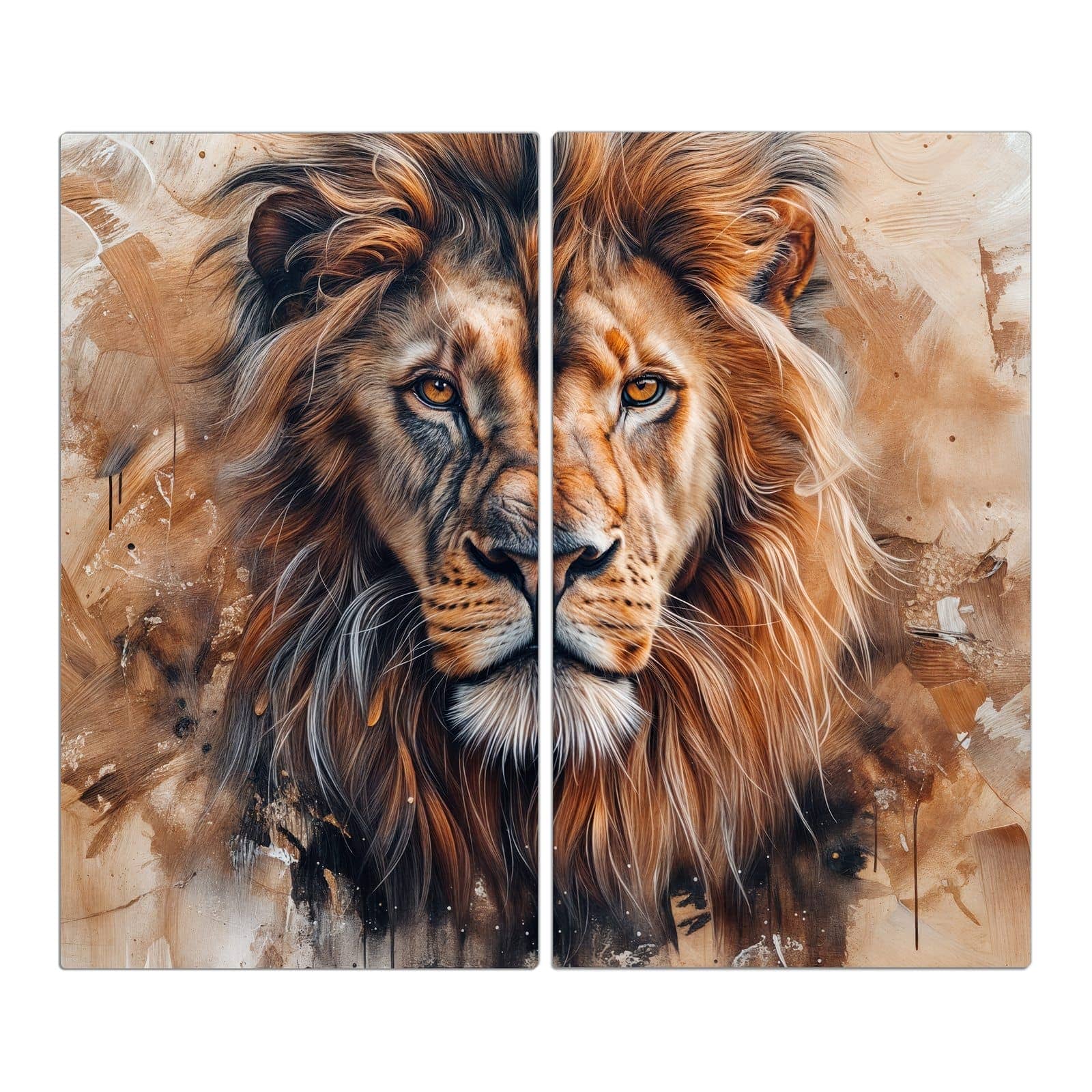 2-teilige Abdeckplatten für Ceranfeld mit Löwe Porträt-Motiv in der Frontansicht #grösse_2-Teilig (60x52cm)