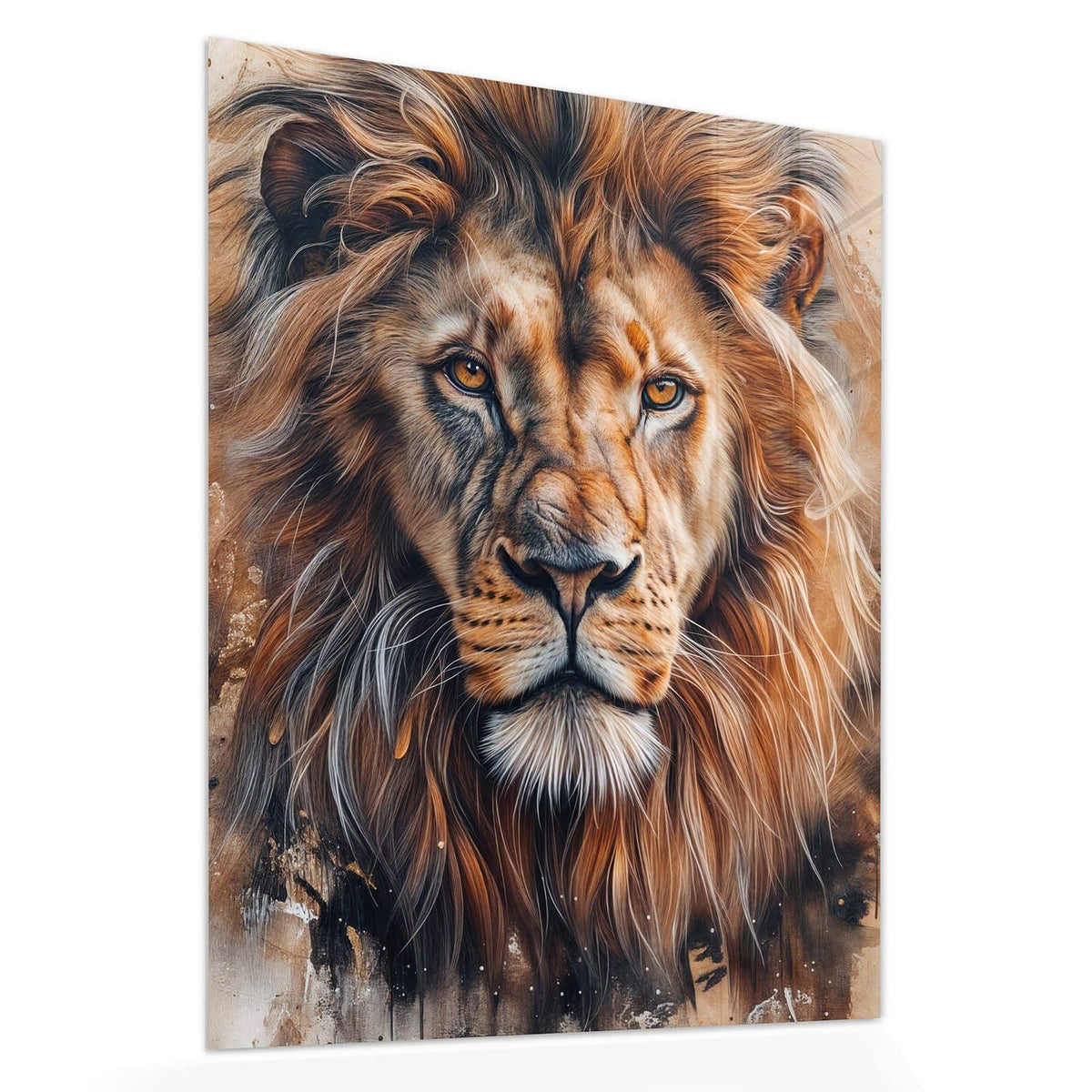 Echtglas, 4 mm – kein Acryl, keine Folie – Wandbild - Löwenporträt - Hochformat