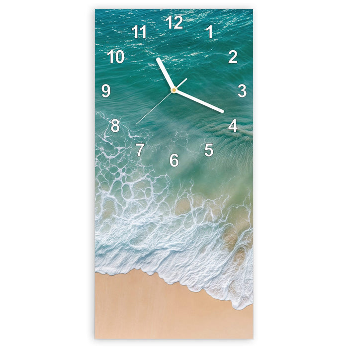 Wanduhr Stille Meereswellen aus Glas – Hochformat 30 × 60 cm mit Ziffernblatt Modern