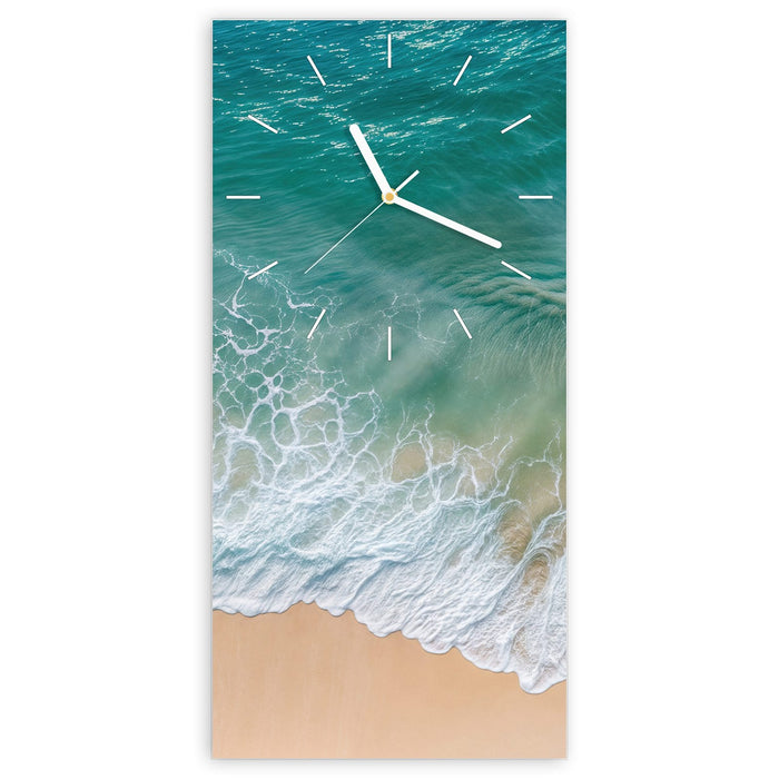 Wanduhr Stille Meereswellen aus Glas – Hochformat 30 × 60 cm mit Ziffernblatt Linie