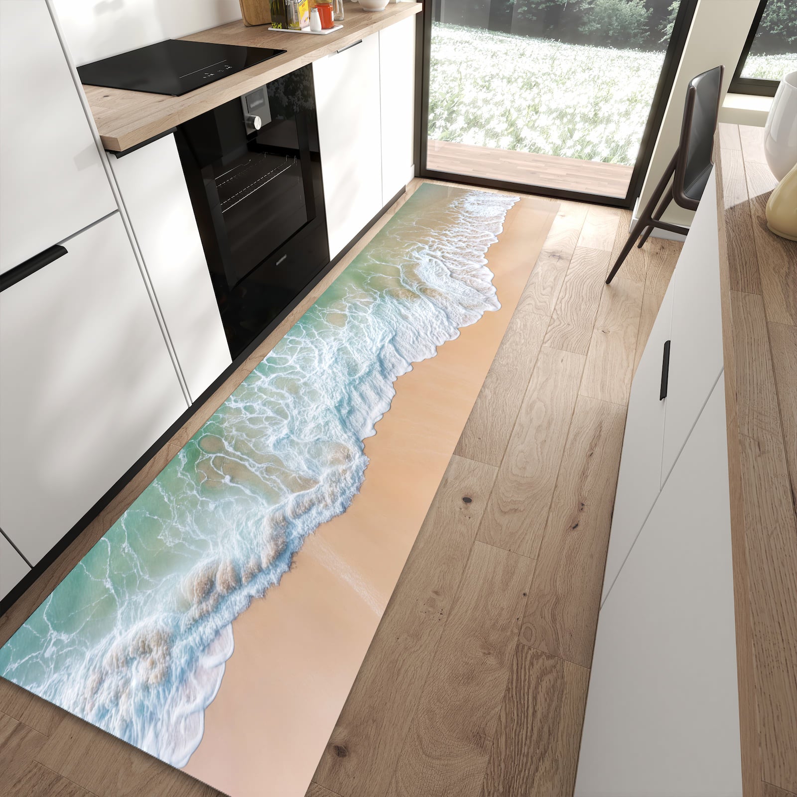 Küchenteppich mit Motiv Stille Meereswellen für angenehme Haptik in moderner Küche