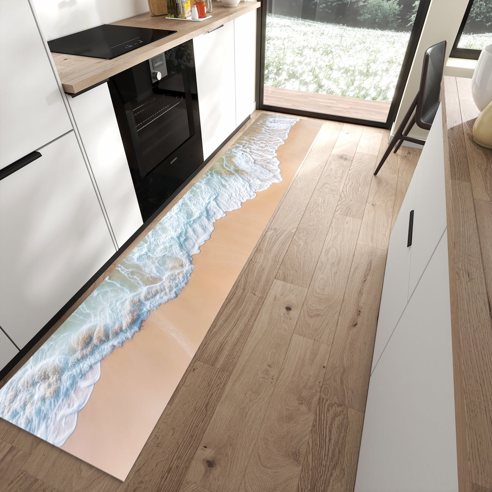 Flacher Küchenteppich mit Motiv Stille Meereswellen in moderner Küche - waschbar