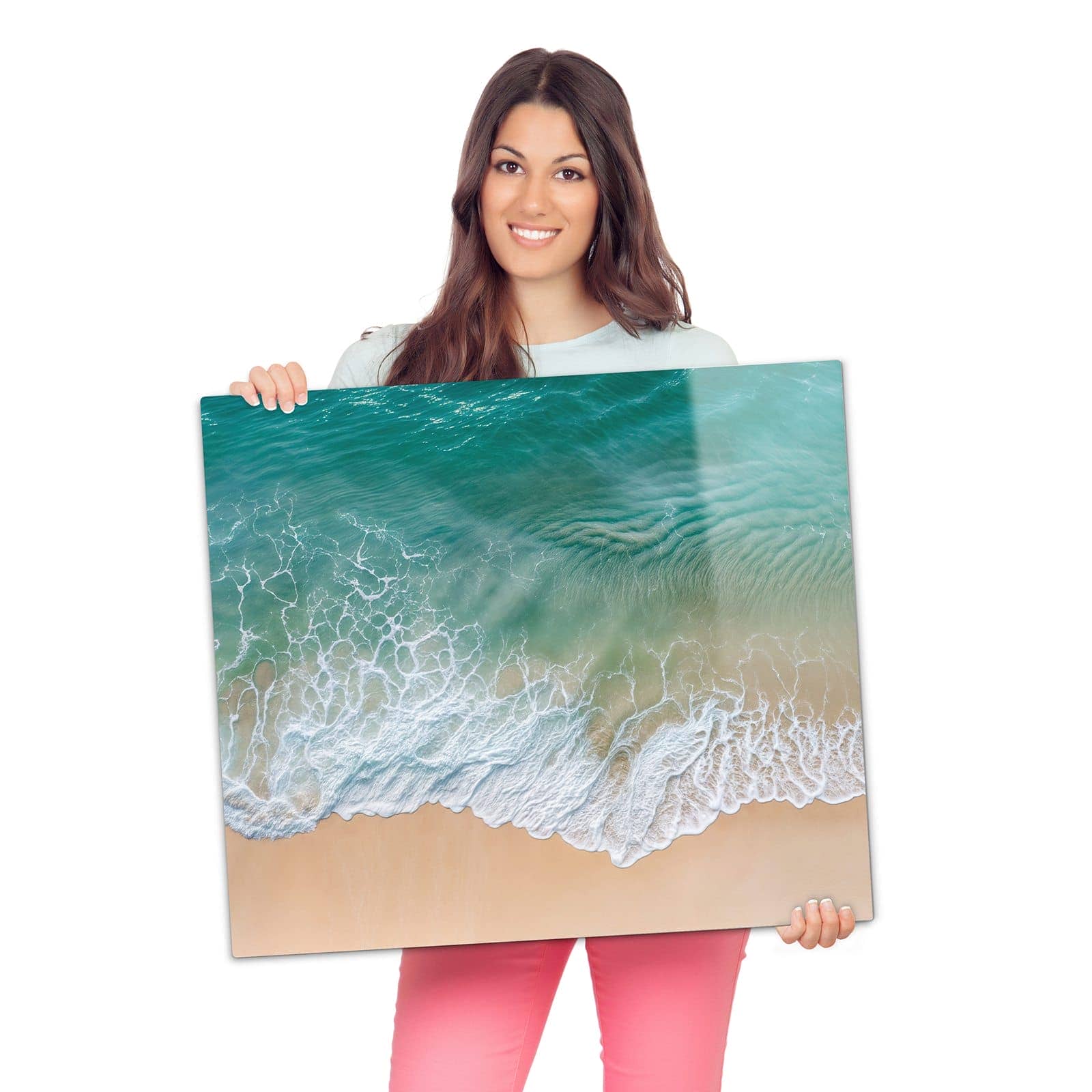 Herdabdeckung für Induktionsfeld mit Stille Meereswellen-Motiv wird zur Größendarstellung gehalten