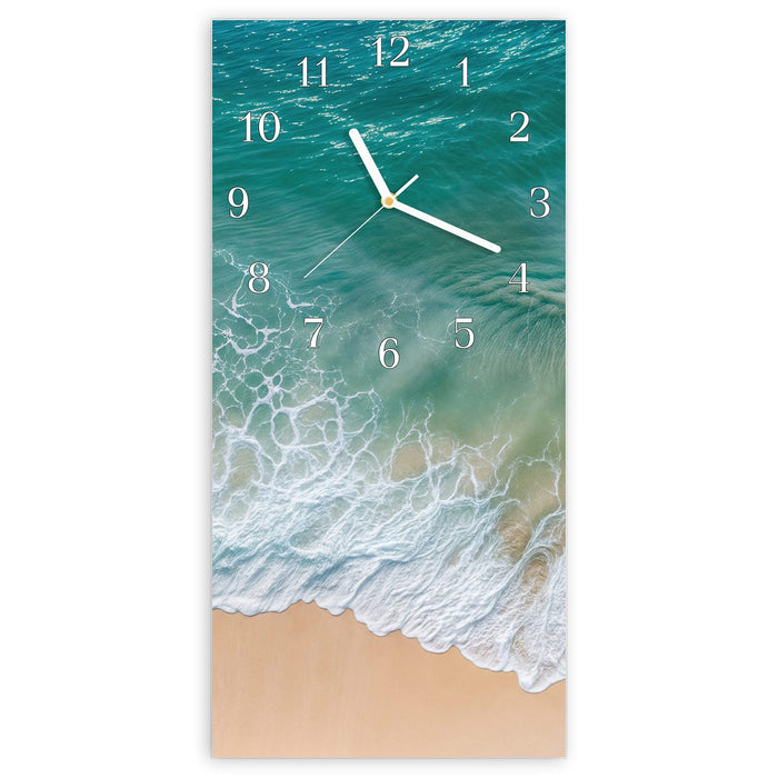 Wanduhr Stille Meereswellen aus Glas – Hochformat 30 × 60 cm mit Ziffernblatt Klassisch