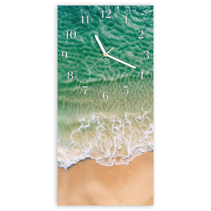 Wanduhr Warme Meereswellen aus Glas – Hochformat 30 × 60 cm mit Ziffernblatt Klassisch