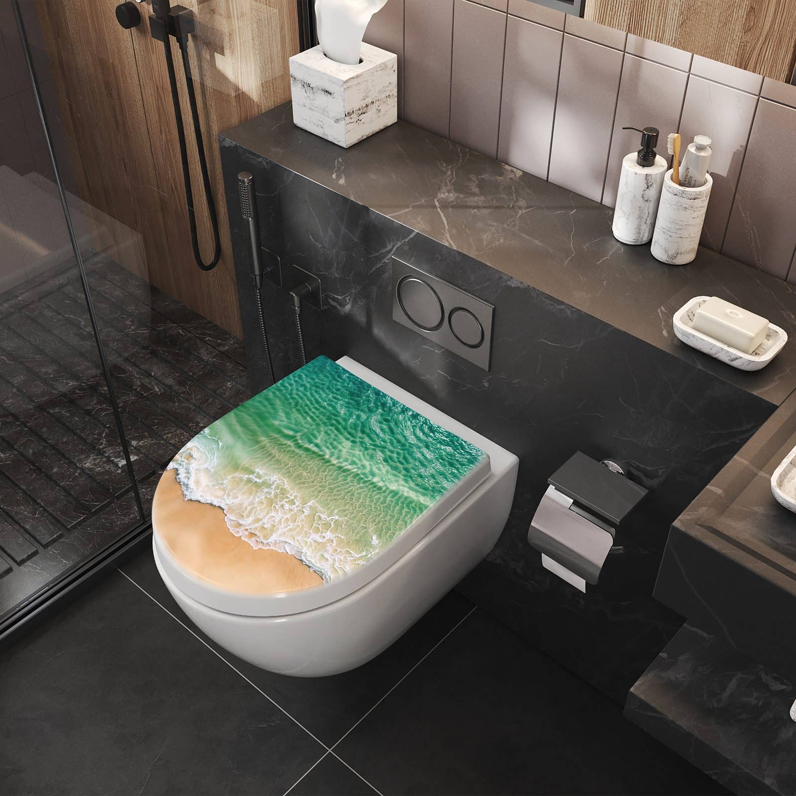 WC-Sitz mit Absenkautomatik Warme Meereswellen