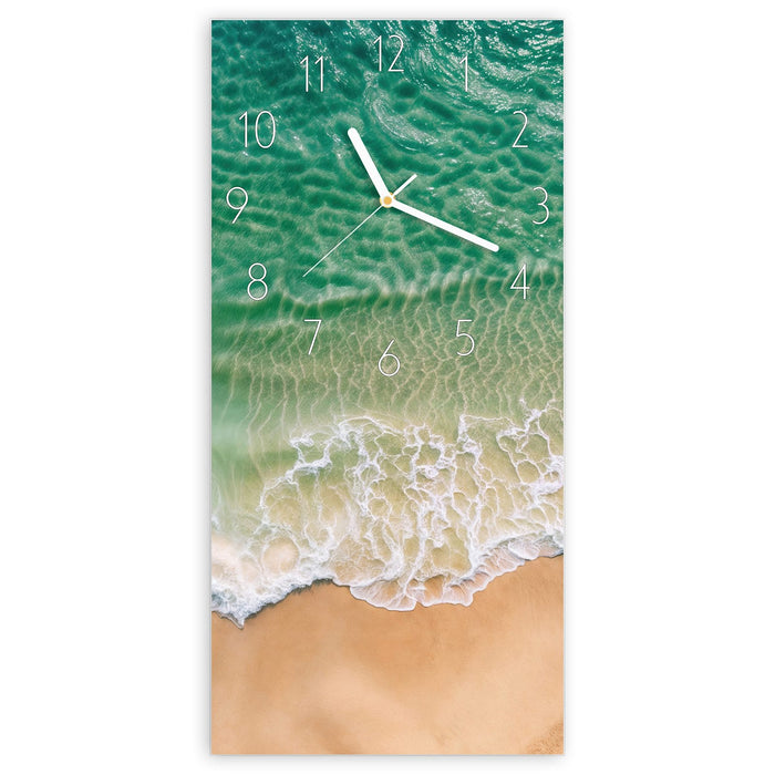 Wanduhr Warme Meereswellen aus Glas – Hochformat 30 × 60 cm mit Ziffernblatt Elegant