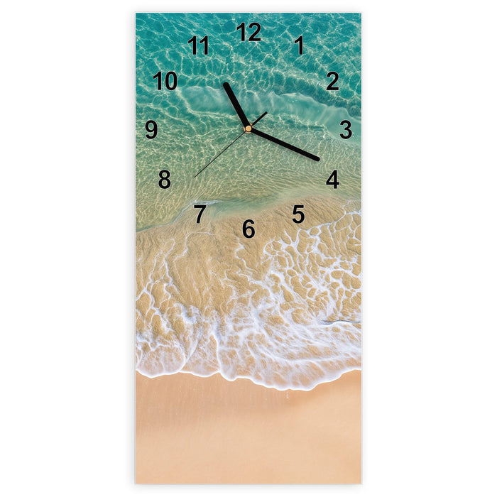 Wanduhr Strandwellen aus Glas – Hochformat 30 × 60 cm mit Ziffernblatt Modern