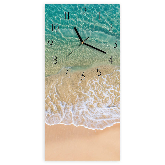 Wanduhr Strandwellen aus Glas – Hochformat 30 × 60 cm mit Ziffernblatt Elegant