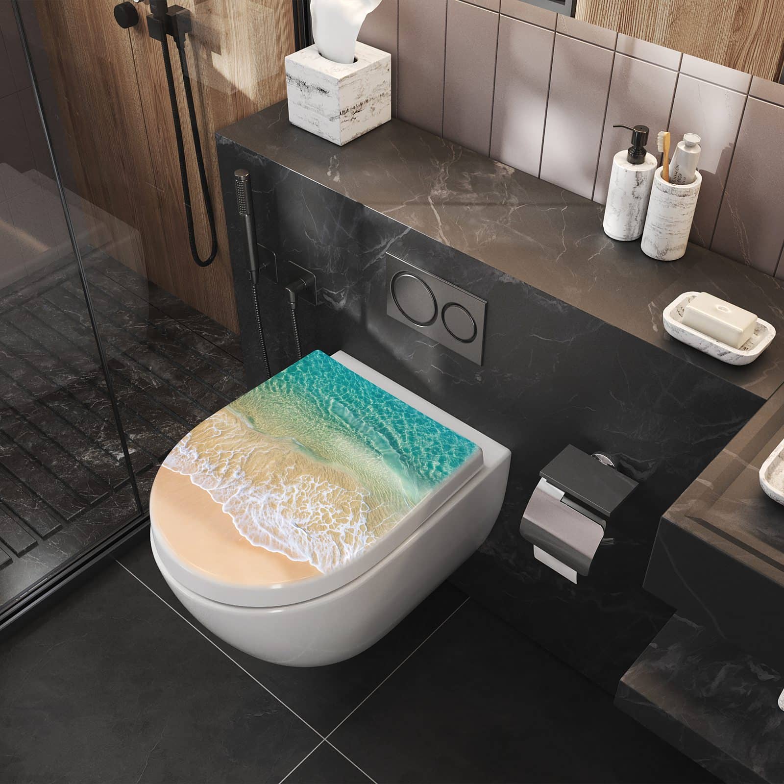 WC-Sitz mit Absenkautomatik Strandwellen