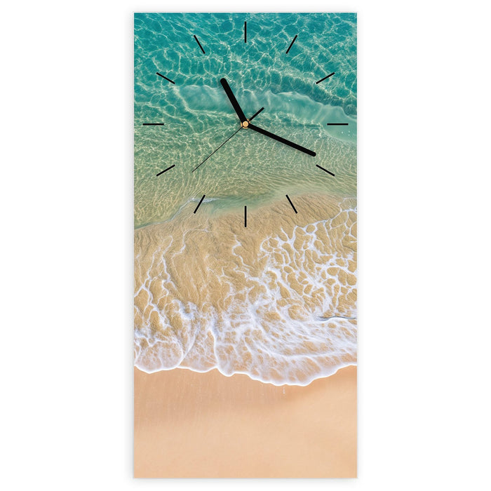 Wanduhr Strandwellen aus Glas – Hochformat 30 × 60 cm mit Ziffernblatt Linie