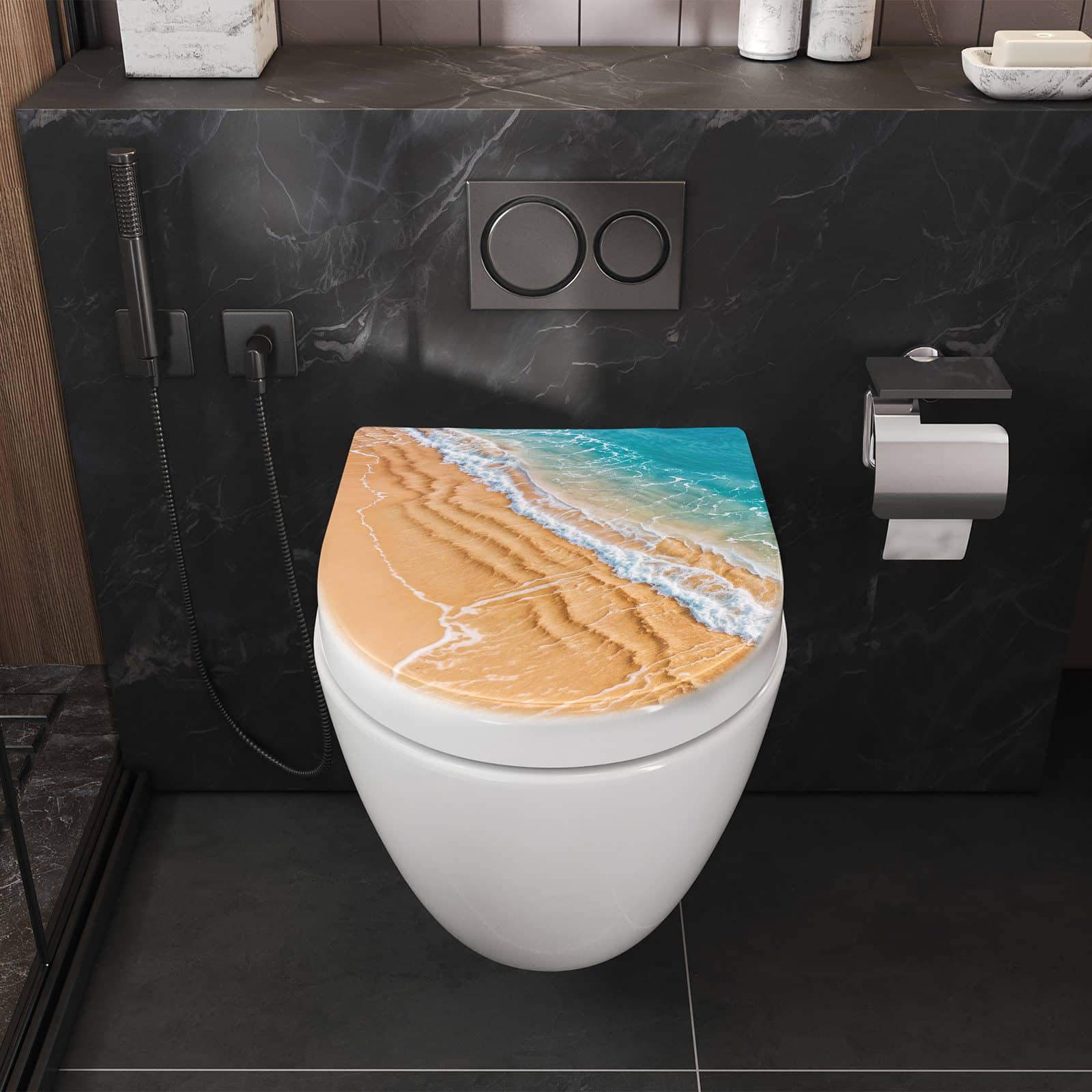 WC-Sitz mit Absenkautomatik am und Wellen