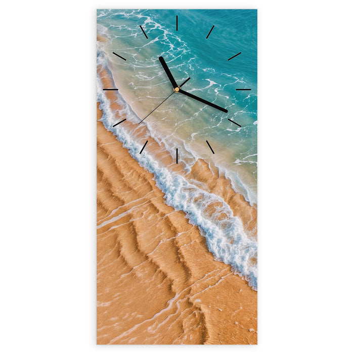Wanduhr am und Wellen aus Glas – Hochformat 30 × 60 cm mit Ziffernblatt Linie