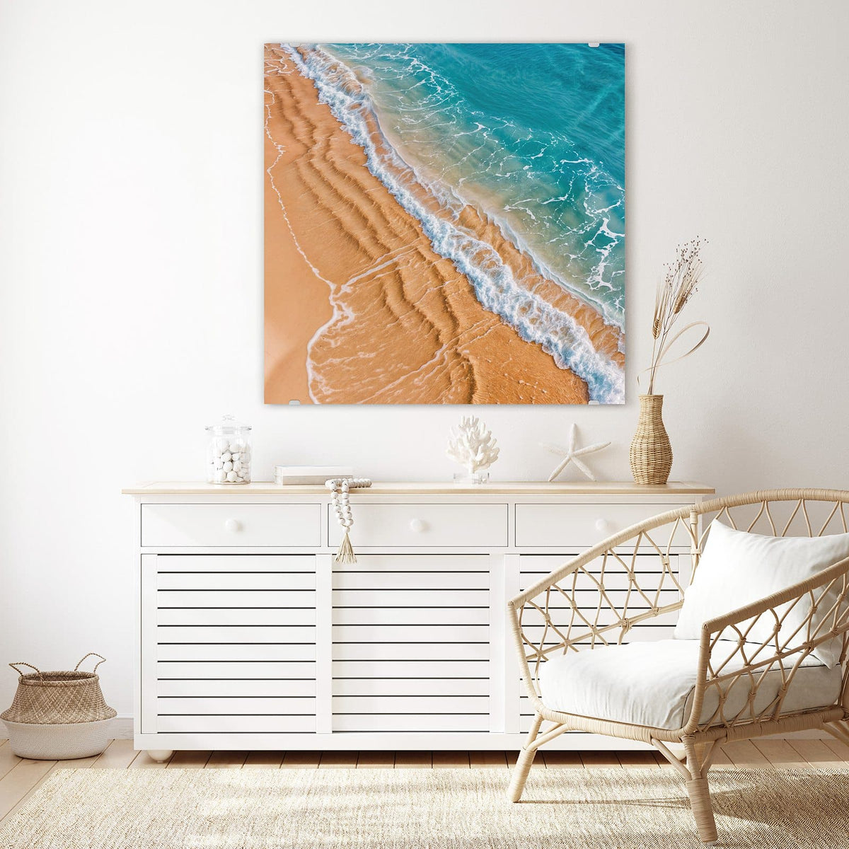 Echtglas, 4 mm – kein Acryl, keine Folie – Wandbild - Sandrippen am Ufer - Quadratisch