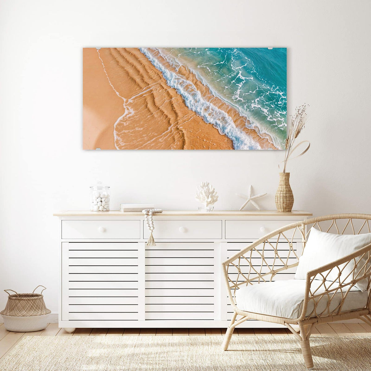 Echtglas, 4 mm – kein Acryl, keine Folie – Wandbild - Sandrippen am Ufer - Querformat