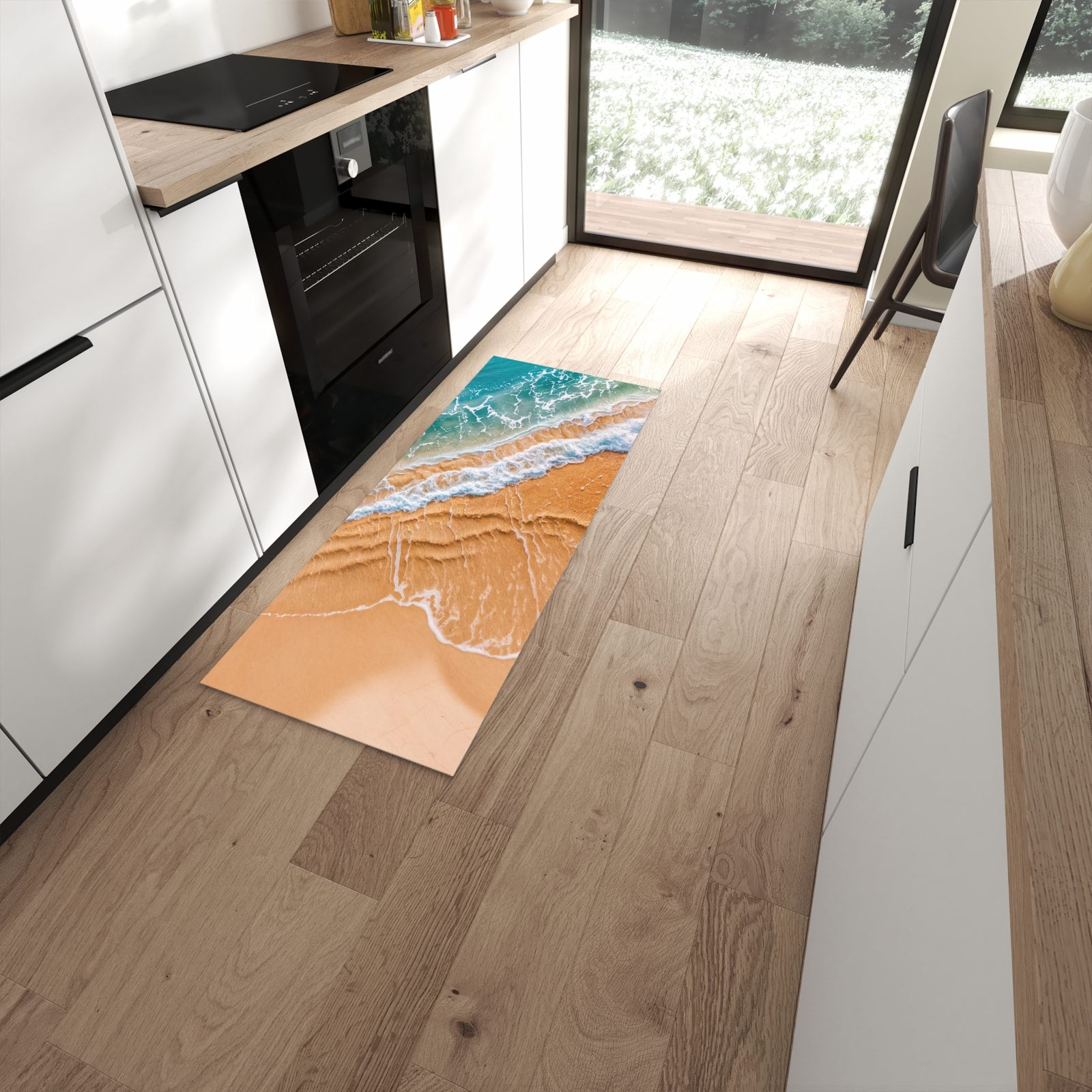 Waschbarer Küchenläufer mit Motiv am und Wellen für Ordnung in moderner Küche #grösse_60 x 150 cm