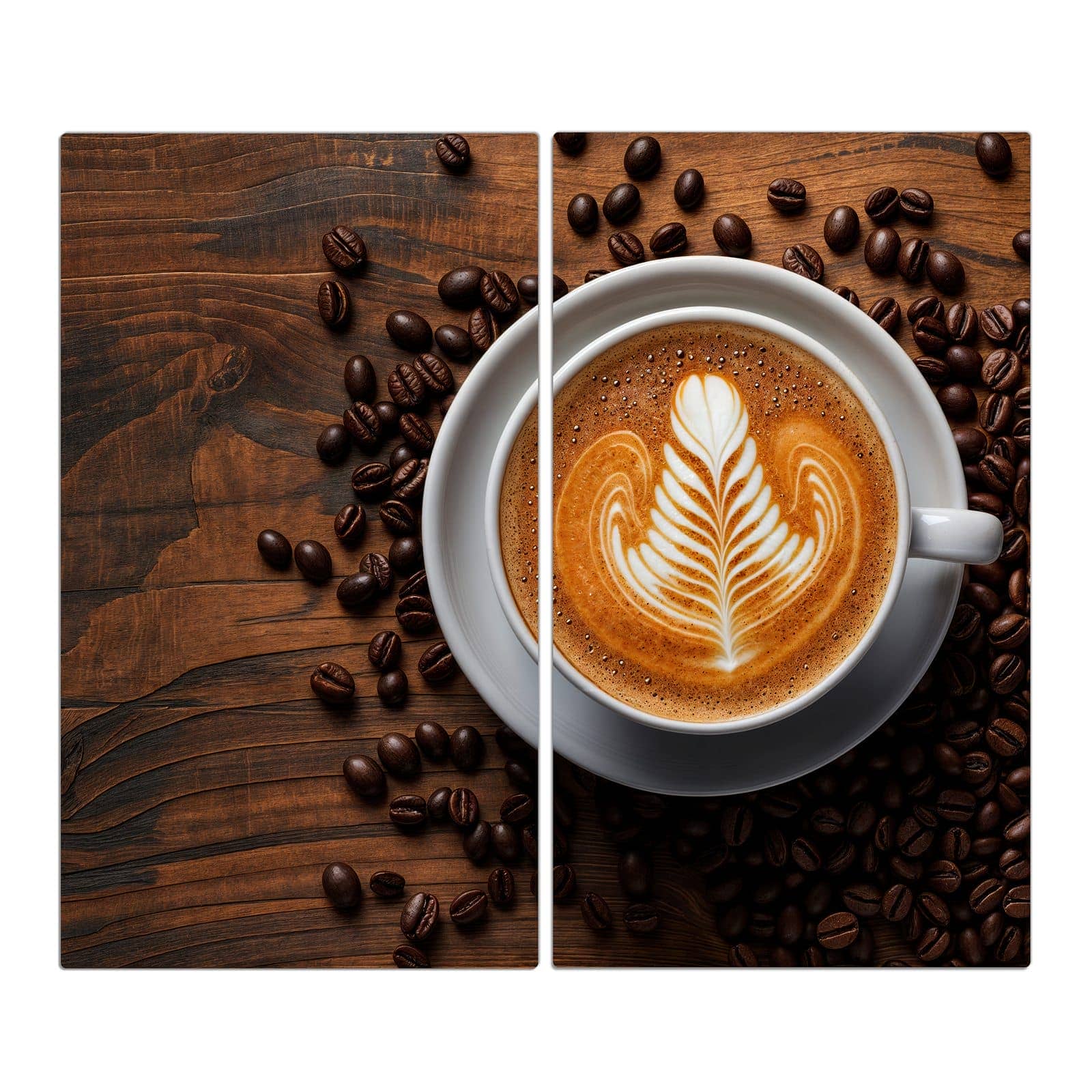 2-teilige Ceranfeldabdeckungen mit Stille Kaffeegenuss-Motiv in der Frontansicht