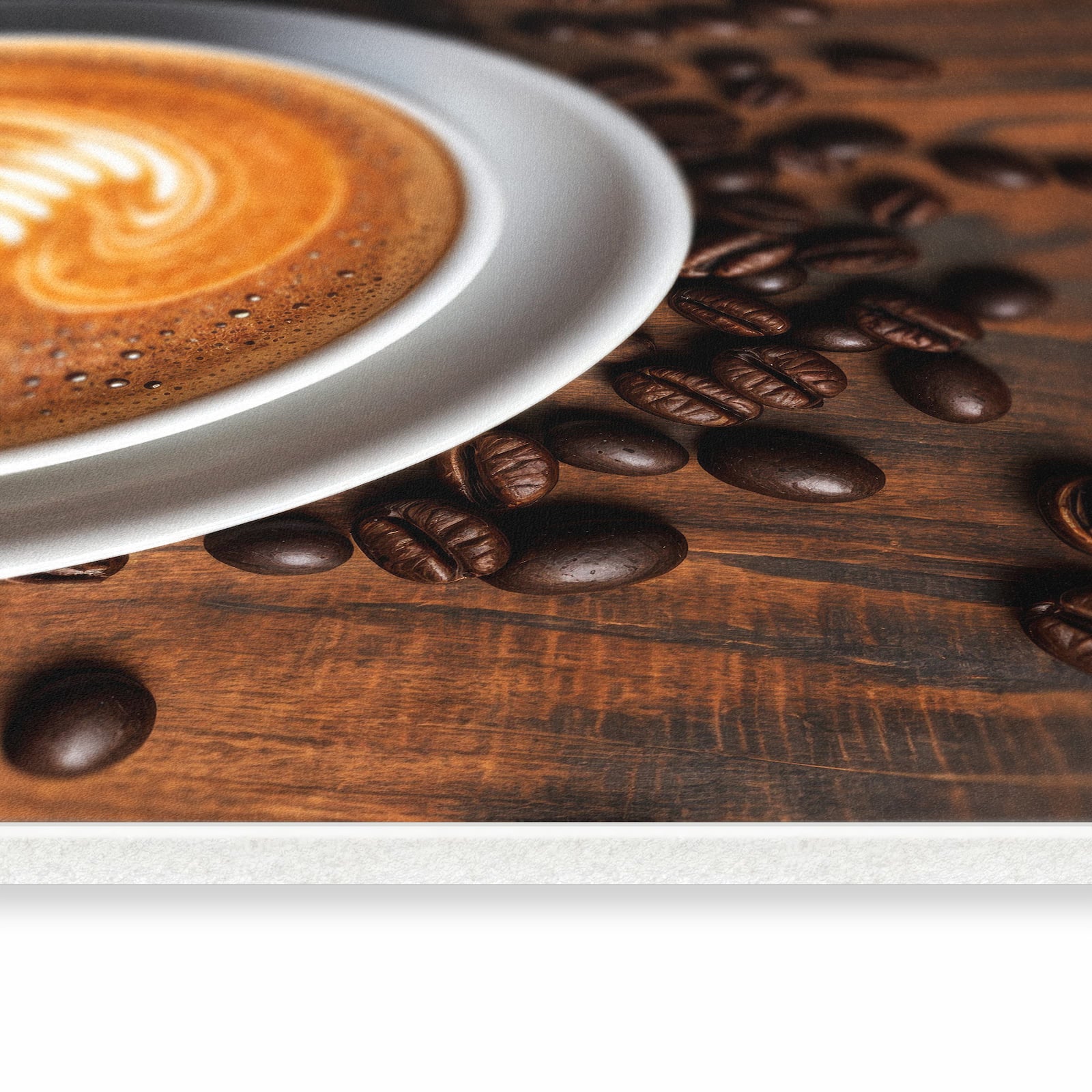 Flacher Bodenläufer Teppich mit Motiv Stille Kaffeegenuss in seitlicher Ansicht