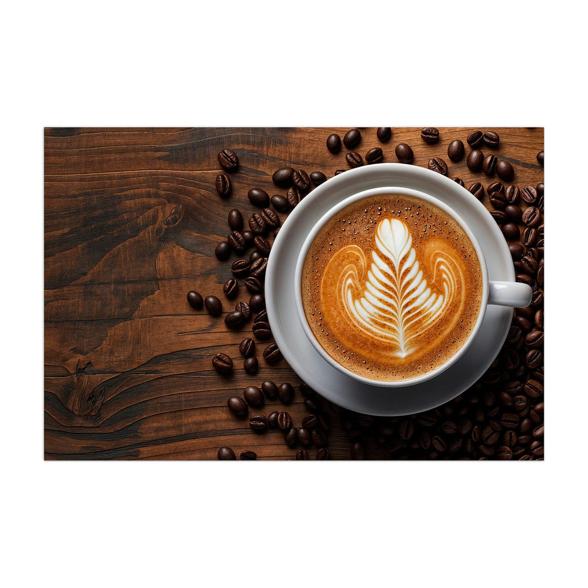 Küchenrückwand aus Glas Kaffee mit Latte Art im Hochformat, Motiv bildfüllend von vorn